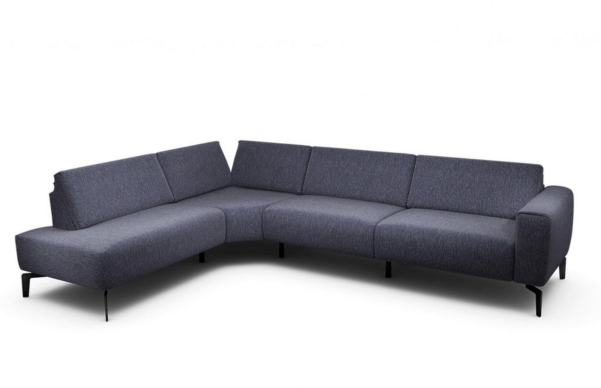 ECKSOFA in Chenille Blau  213/296 cm  - Blau/Schwarz, Design, Textil/Metall (213/296cm) - SENSOO