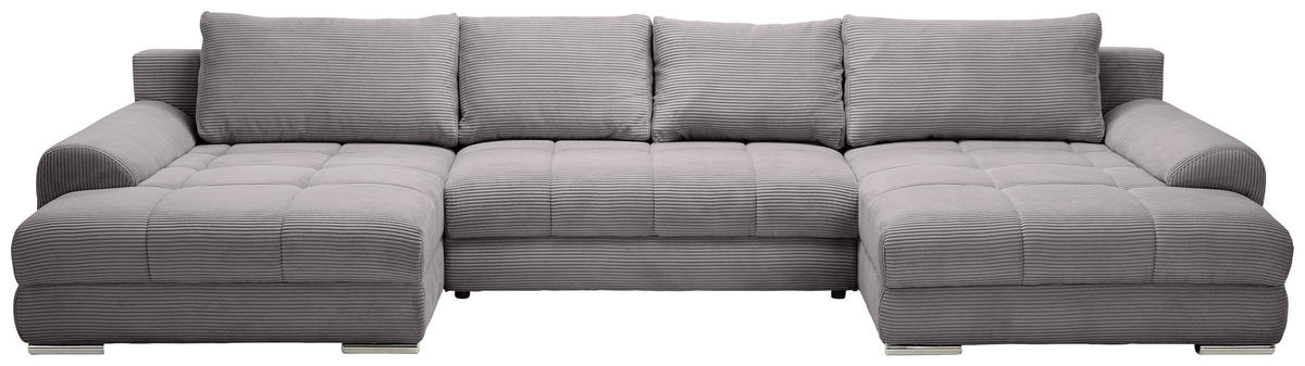 WOHNLANDSCHAFT in Cord Graphitfarben  - Chromfarben/Graphitfarben, KONVENTIONELL, Kunststoff/Textil (180/376/180cm) - Carryhome