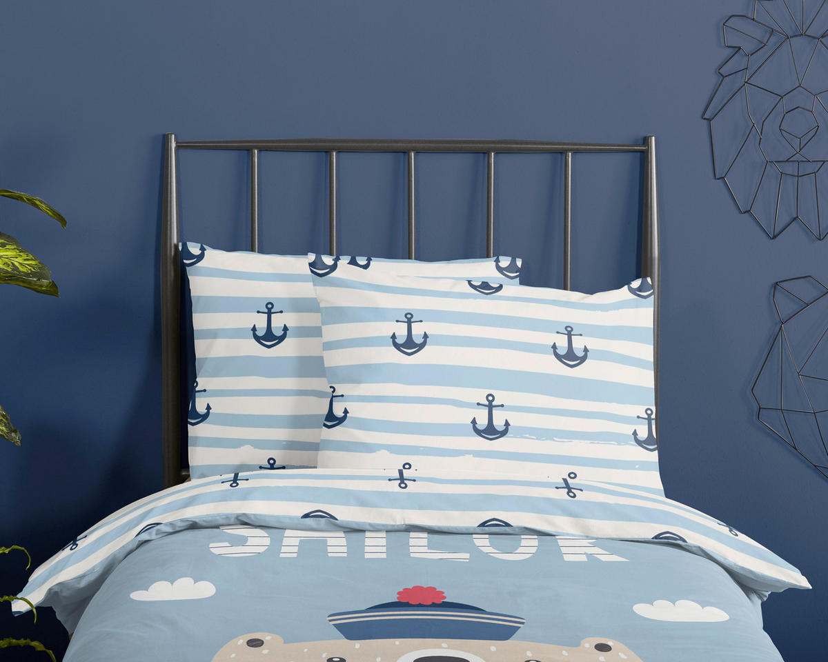 WENDEBETTWÄSCHE 2-teilig Good Morning Renforcé 140/200 cm  - Blau/Perlmutt, Basics, Textil (140/200cm)