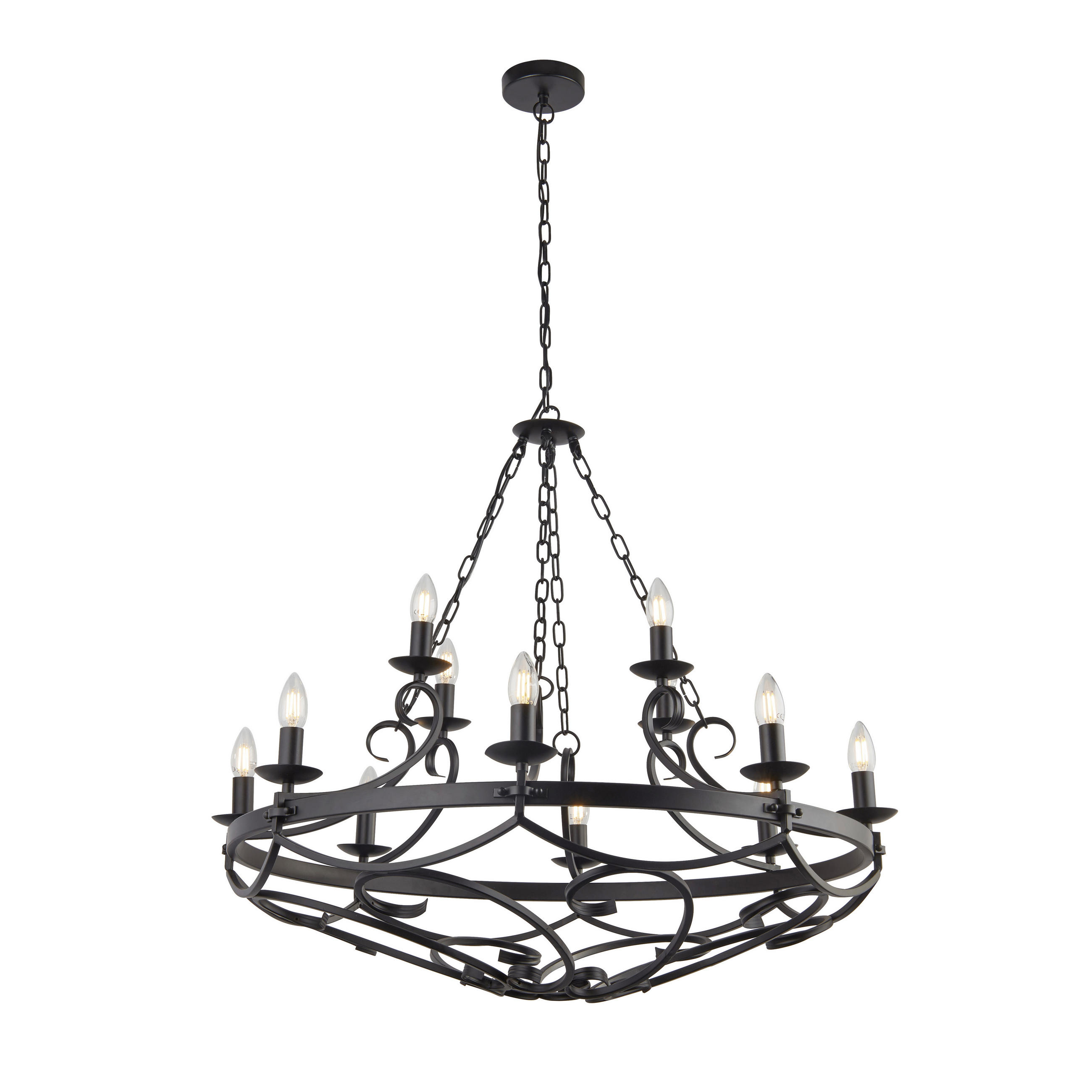 KRONLEUCHTER CARTWHEEL III 89/132 cm   - Schwarz, KONVENTIONELL, Metall (89/132cm) - Searchlight