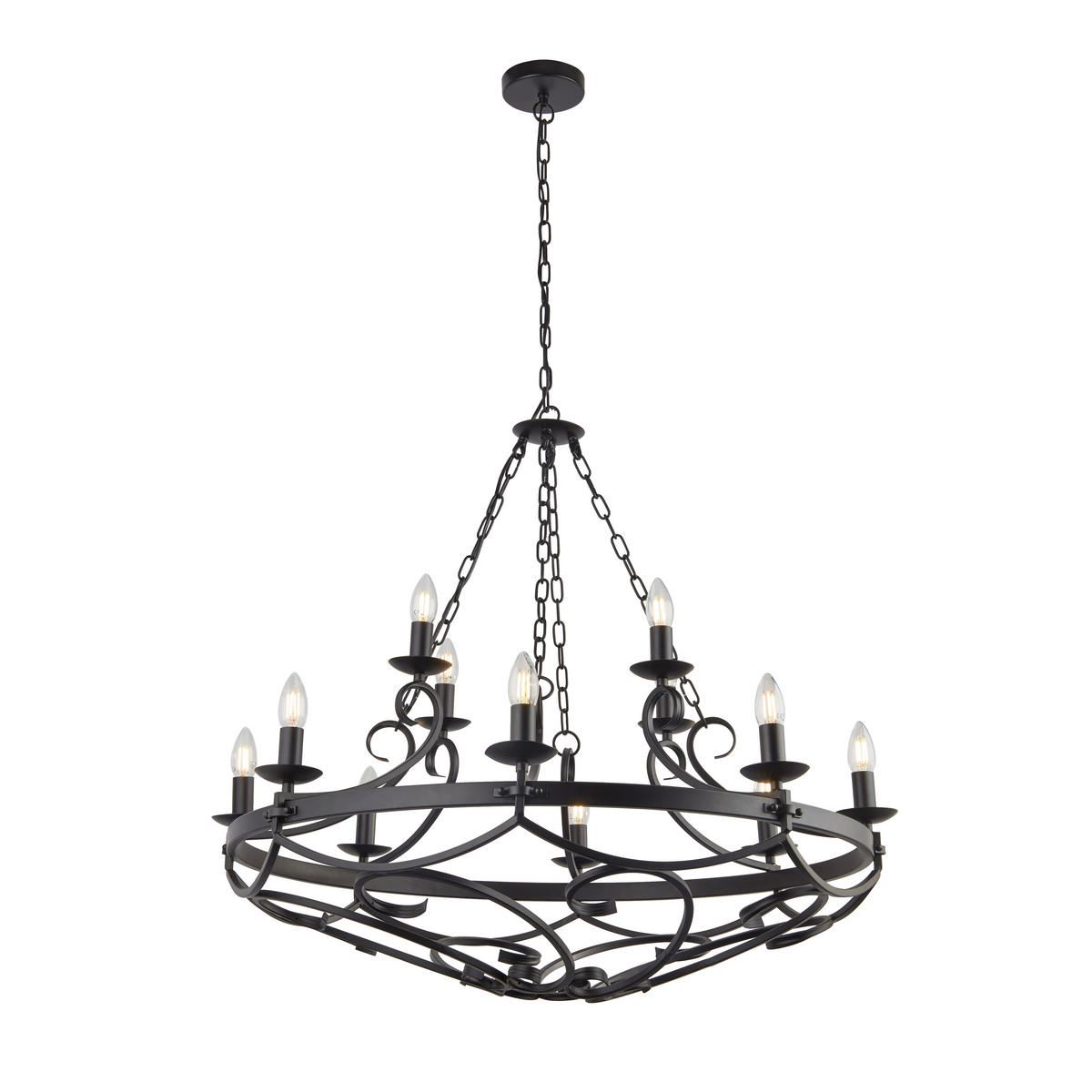 KRONLEUCHTER CARTWHEEL III 89/132 cm   - Schwarz, KONVENTIONELL, Metall (89/132cm) - Searchlight