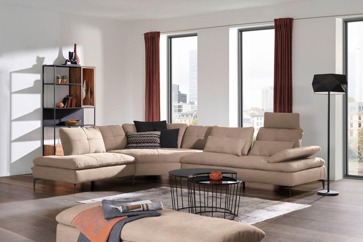 ECKSOFA in Flachgewebe Taupe  - Taupe/Schwarz, Design, Textil/Metall (271/344cm) - Chilliano