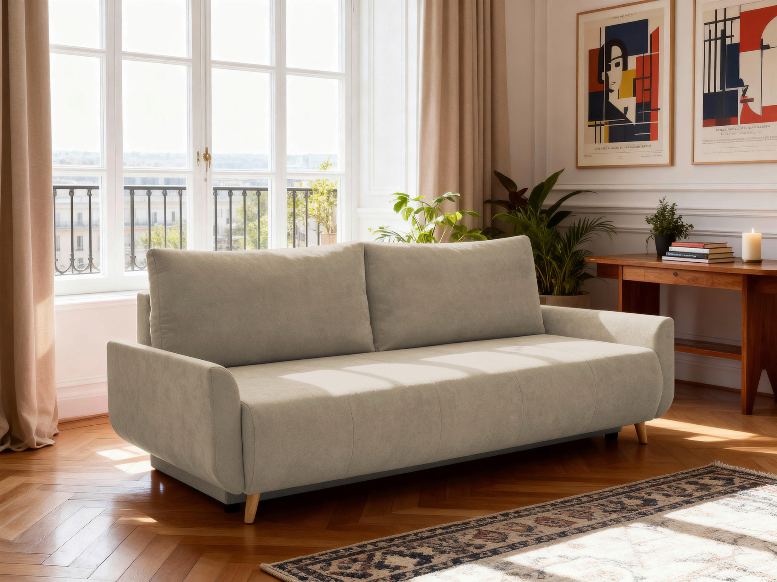 SCHLAFSOFA DUO Mikrofaser Hellbraun  inkl. Rückenkissen, Bettkasten, Schlaffunktion, Rücken echt  - Hellbraun/Naturfarben, Design, Textil (218/90/110cm) - P & B