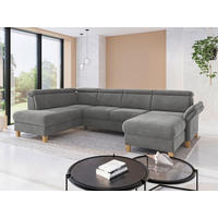 WOHNLANDSCHAFT Flachgewebe Grau  - Eichefarben/Grau, Konventionell, Holz/Textil (193/321/166cm) - Sit & More