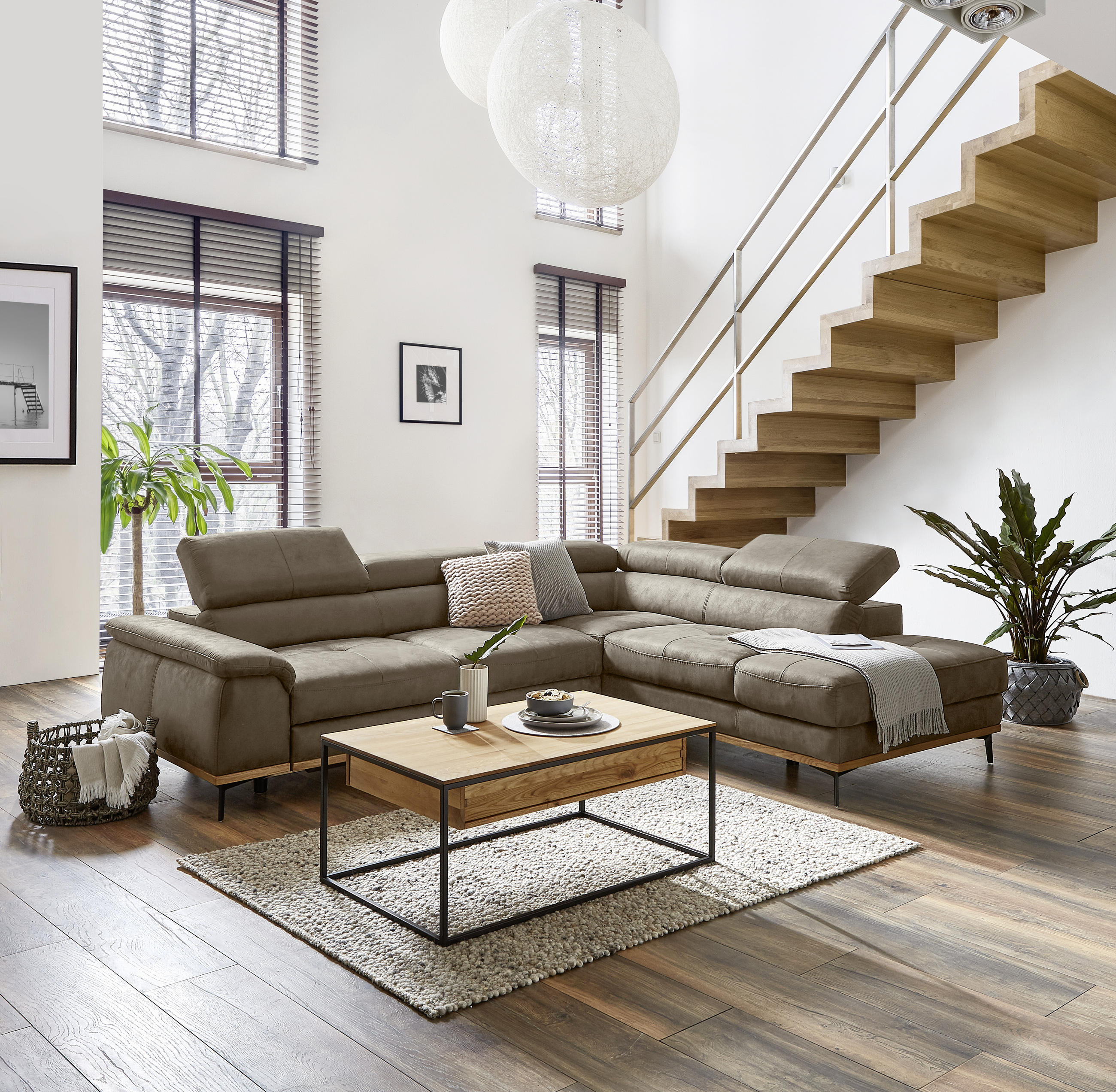 ECKSOFA in Lederlook Braun  282/226 cm  - Schwarz/Braun, Natur, Holz/Textil (282/226cm) - Novel