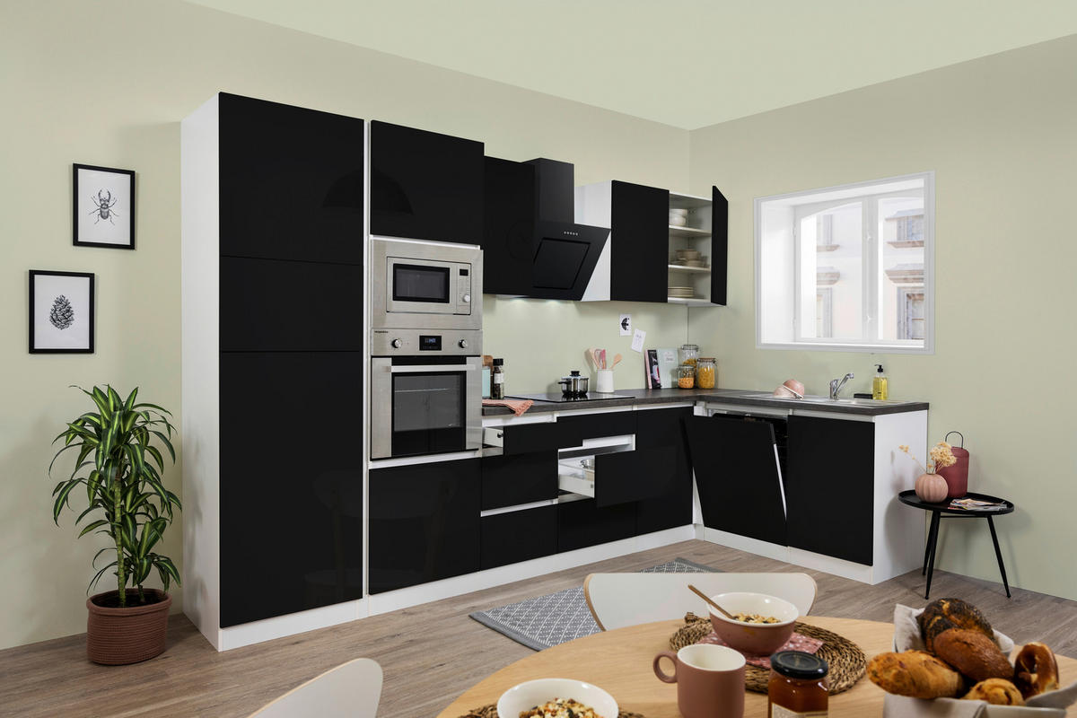 ECKKÜCHE 345/172 cm  in Weiß  - Schwarz/Weiß, MODERN, Holzwerkstoff (345/172cm) - Respekta