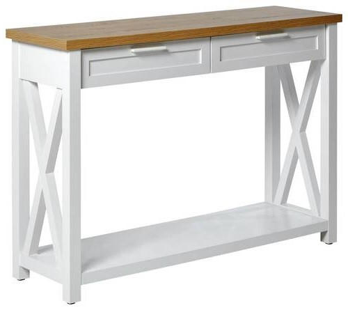 KONSOLENTISCH Weiß, Eichefarben  - Eichefarben/Weiß, LIFESTYLE, Holzwerkstoff/Metall (110/34/77cm)