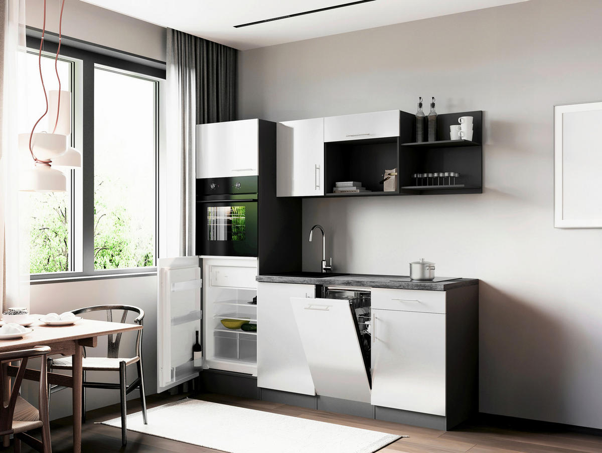 KÜCHENBLOCK Oliver 205 cm  in Weiß  - Weiß/Grau, Trend, Holzwerkstoff/Metall (205cm) - Respekta