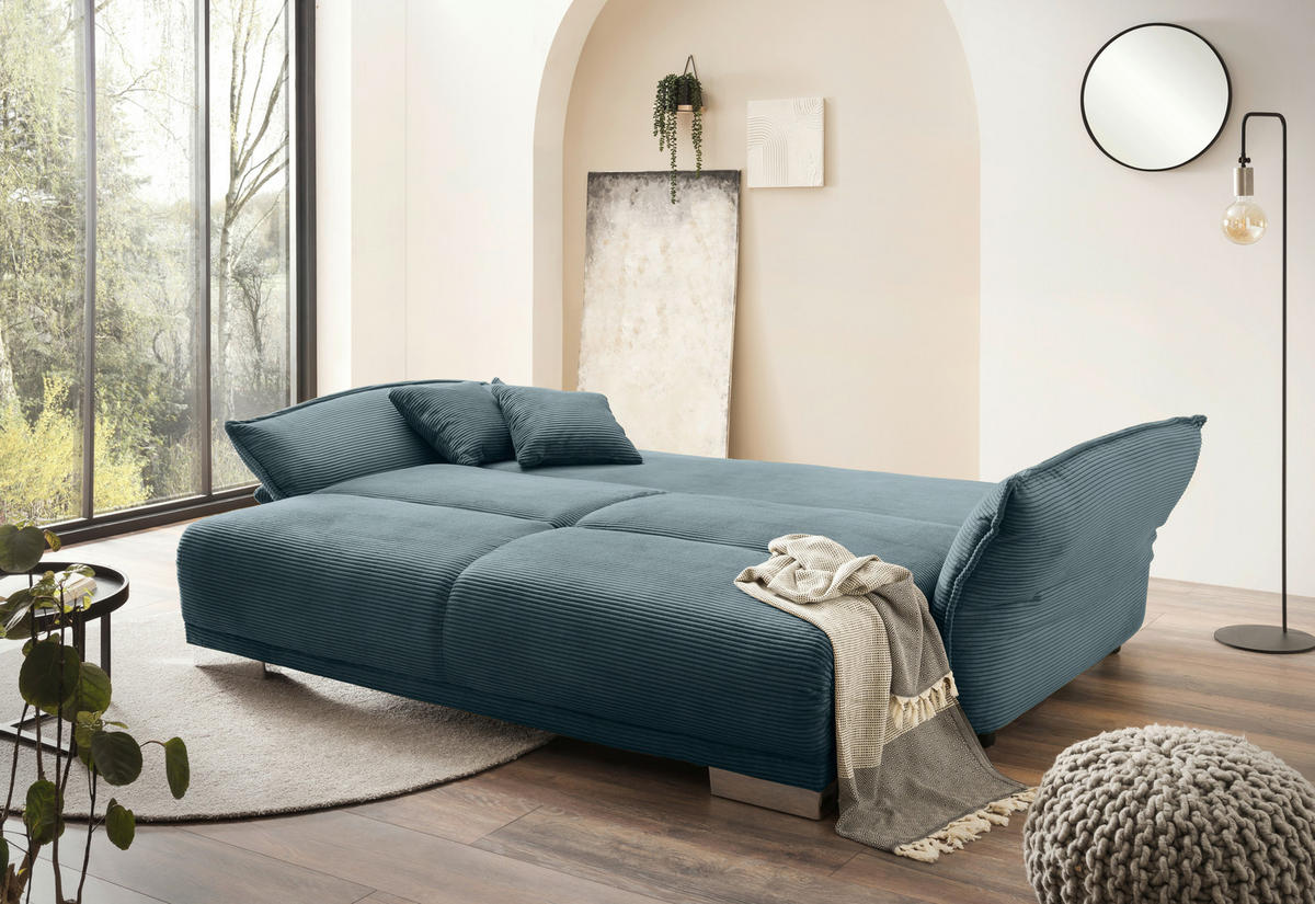 BIGSOFA in Cord Petrol  - Chromfarben/Petrol, Modern, Kunststoff/Textil (242/71/90/131cm) - Livetastic