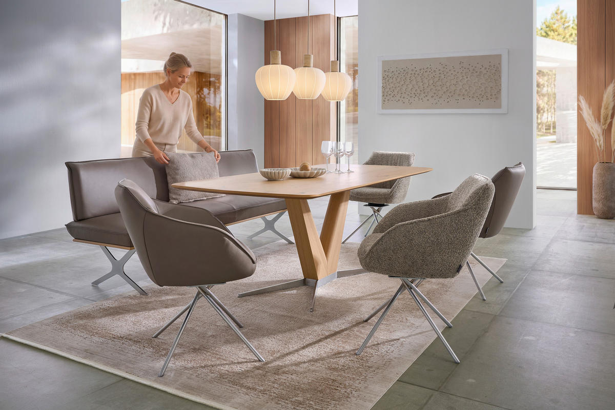 SITZBANK 214/88/66 cm  in Edelstahlfarben, Eiche Bianco, Graubraun  - Eiche Bianco/Edelstahlfarben, Design, Leder/Holz (214/88/66cm) - Koinor