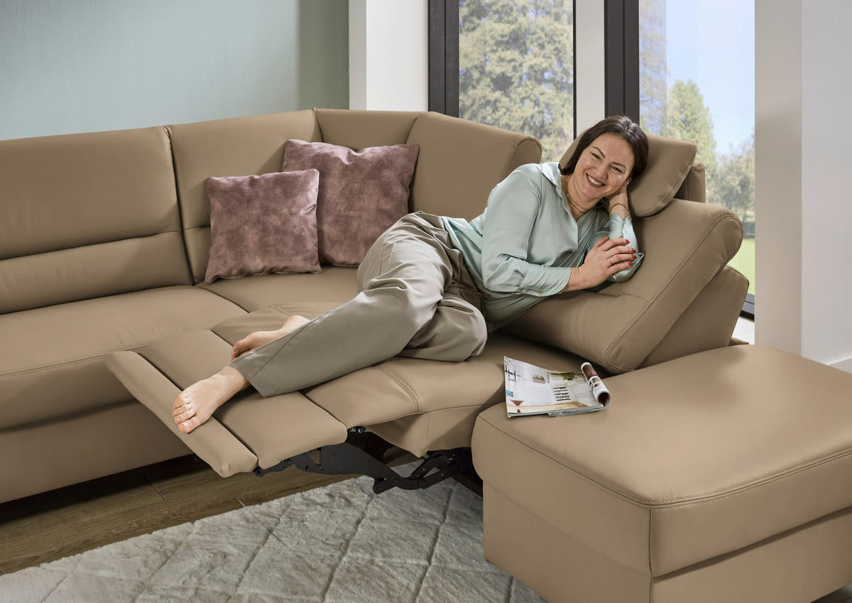 ECKSOFA  in Echtleder Cappuccino  290/249 cm  - Schwarz/Cappuccino, KONVENTIONELL, Leder/Metall (290/249cm) - Beldomo Premium