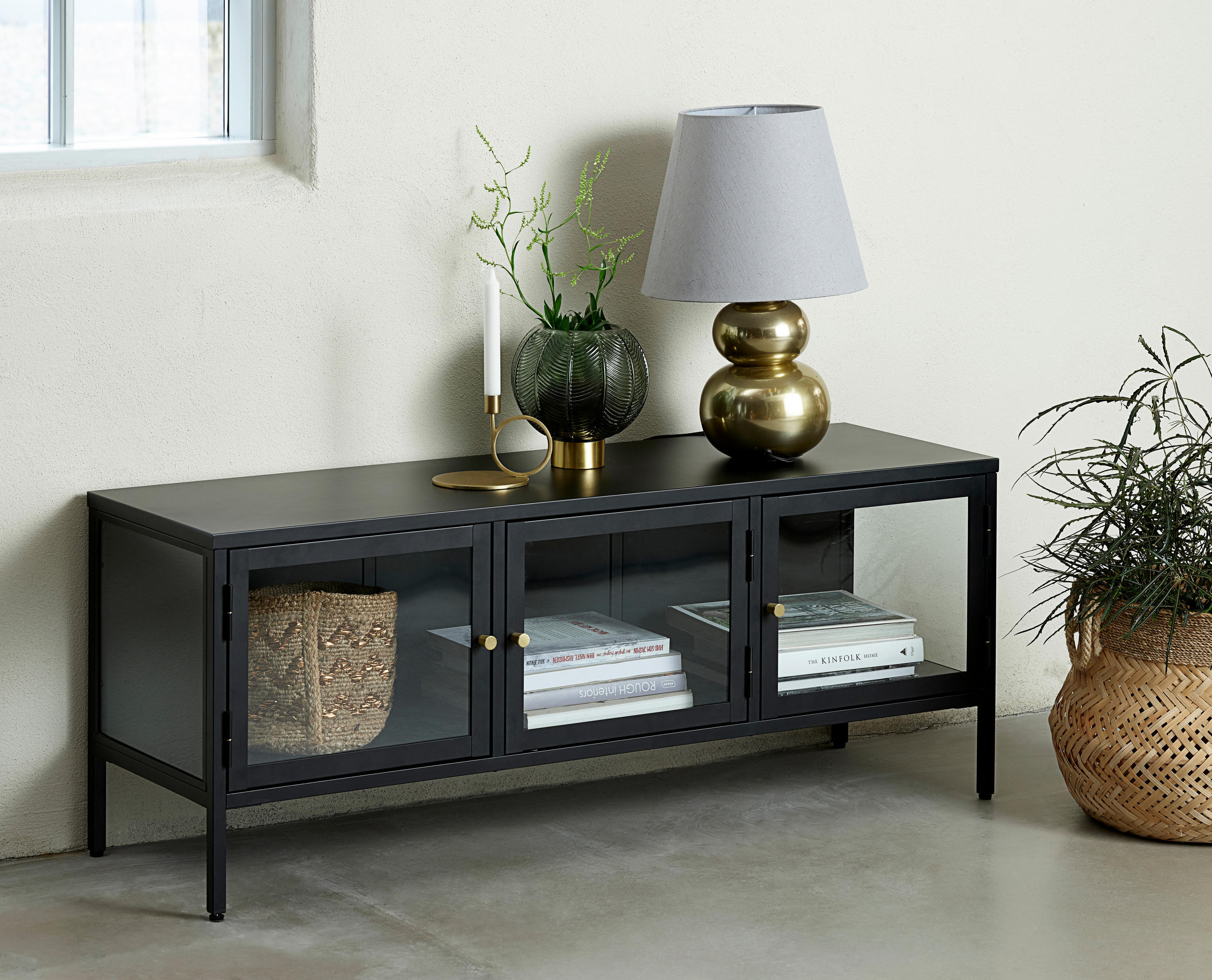 MEDIABÄNK svart  110/140/40 cm  - svart/guldfärgad, Trend, metall (110/140/40cm) - Xora