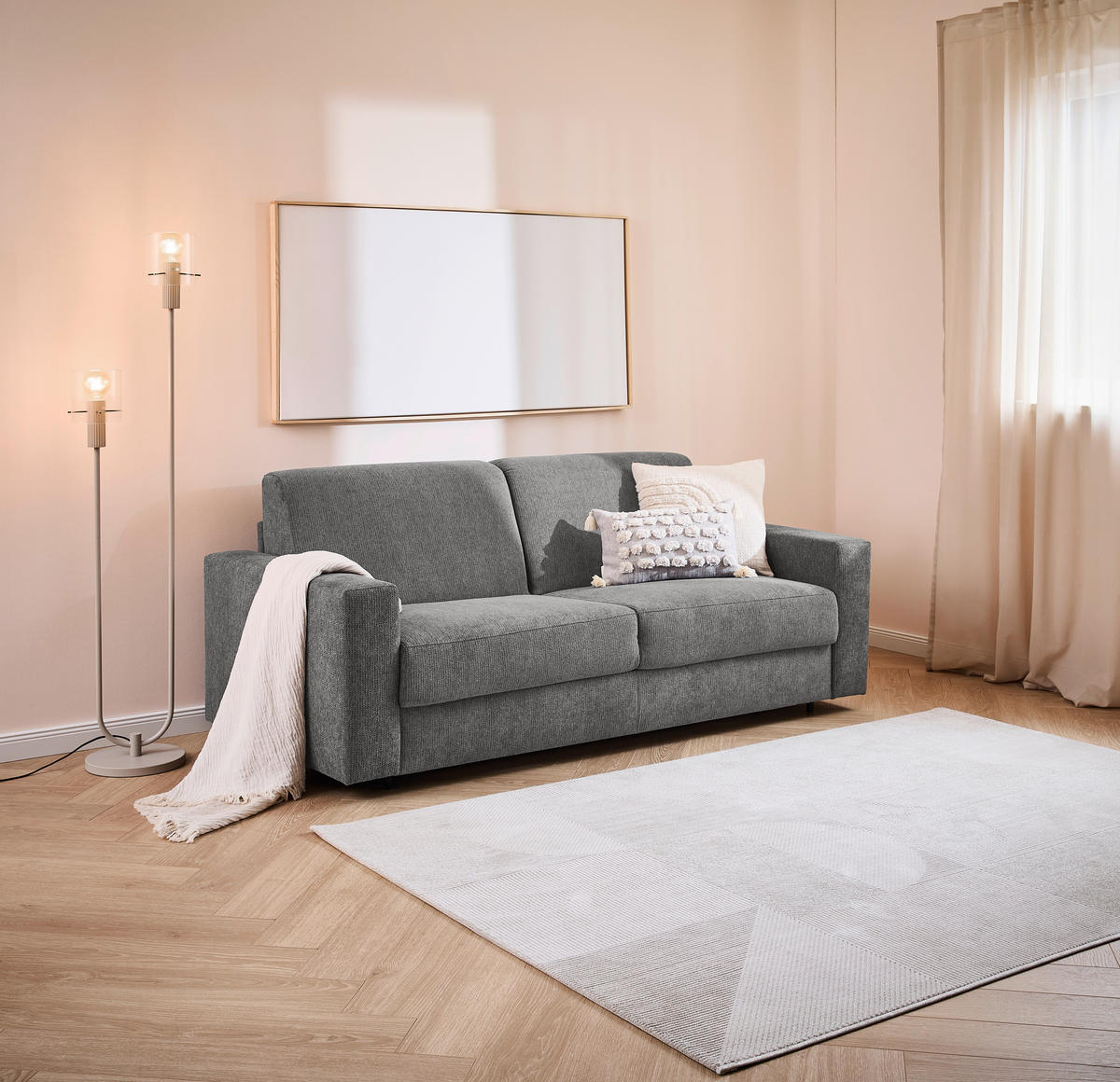 SCHLAFSOFA in Webstoff Grau  - Schwarz/Grau, KONVENTIONELL, Kunststoff/Textil (198/84/96cm) - Carryhome