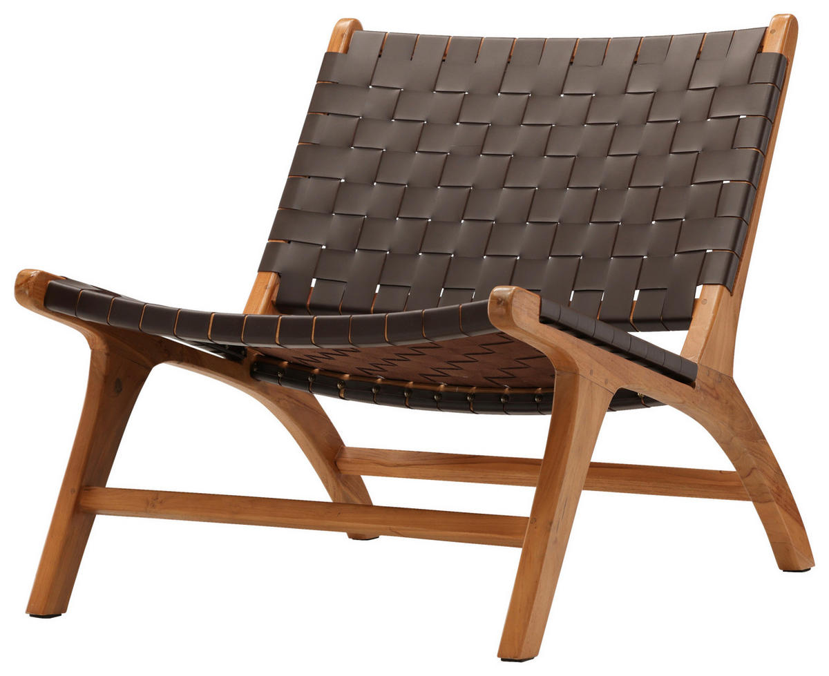 SESSEL in Lederlook (vegan) Braun  - Braun, Design, Holz/Textil (65/69/77cm) - Livetastic
