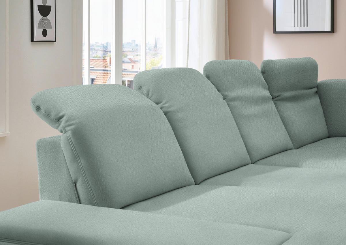 WOHNLANDSCHAFT  in Chenille Mintgrün  - Schwarz/Mintgrün, Design, Textil/Metall (198/364/255cm) - Beldomo Style