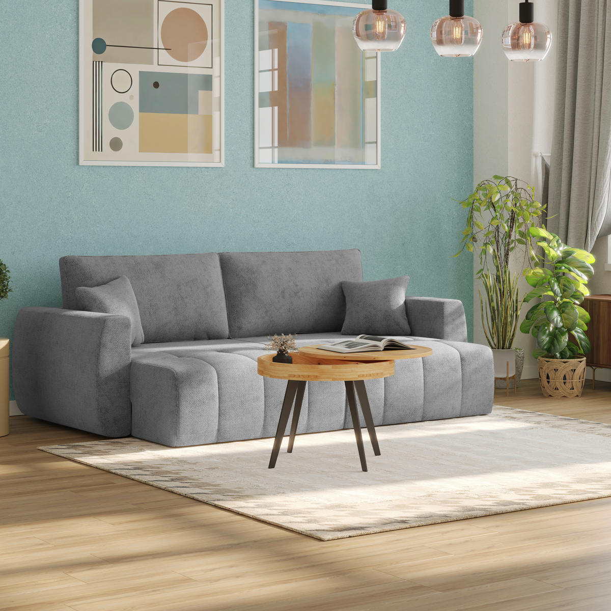 SCHLAFSOFA  mit Stoffauswahl Webstoff Grau  - Schwarz/Grau, MODERN, Holz/Textil (245/74-90/104cm) - MID.YOU