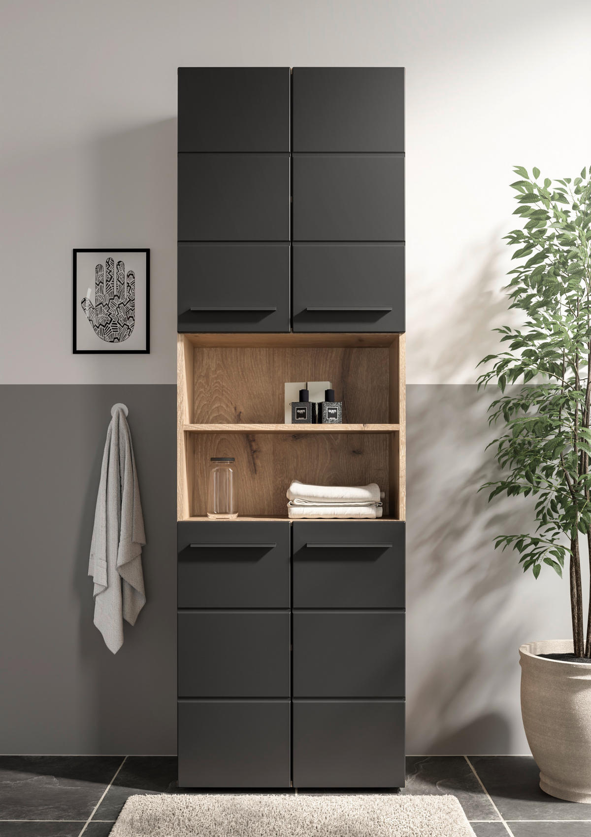 HOCHSCHRANK 60/190/31 cm  - Eichefarben/Schwarz, MODERN, Holzwerkstoff/Kunststoff (60/190/31cm) - MID.YOU