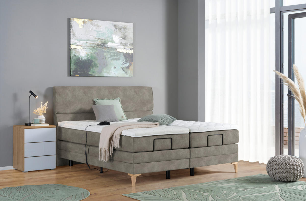 BOXSPRINGBETT 160/200 cm  in Hellgrau  - Eichefarben/Hellgrau, KONVENTIONELL, Holz/Textil (160/200cm) - Voleo