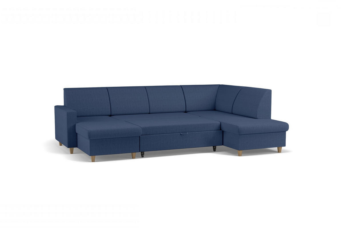 WOHNLANDSCHAFT Bouclé Blau  - Blau/Buchefarben, Design, Holz/Holzwerkstoff (310/160/145cm) - MID.YOU