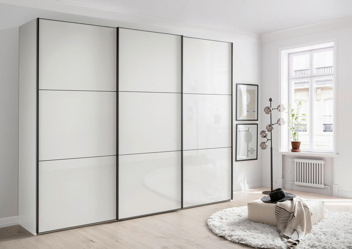 SCHWEBETÜRENSCHRANK 225/236/67 cm 3 Tür(en)-türig Weiß  - Schwarz/Weiß, MODERN, Glas/Holzwerkstoff (225/236/67cm) - Chameo