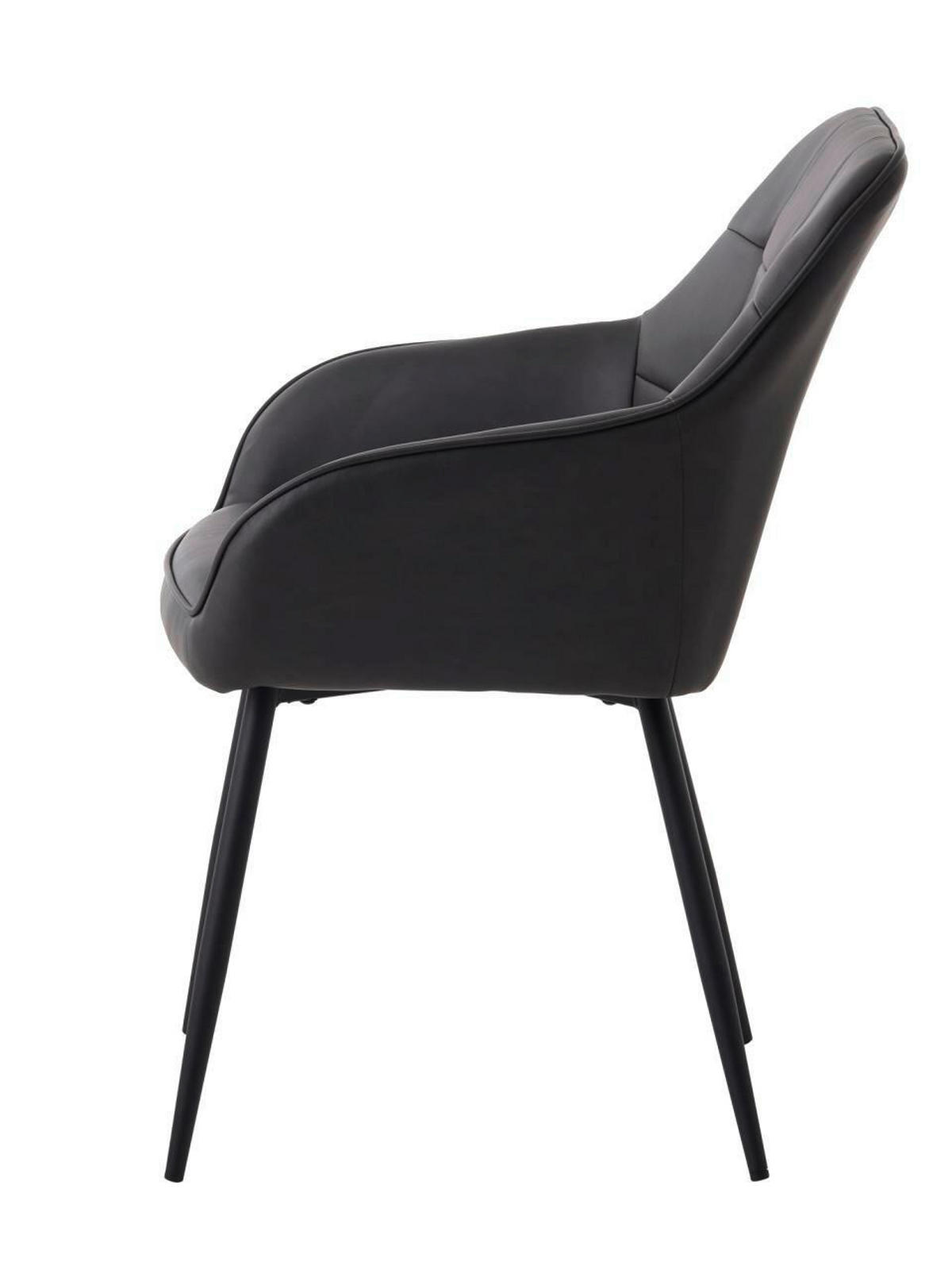 ARMLEHNSTUHL-SET 2 Stück gepolsterte Armlehnen Lederlook  - Dunkelgrau/Schwarz, MODERN, Textil/Metall (58/84/59,5cm) - Livetastic