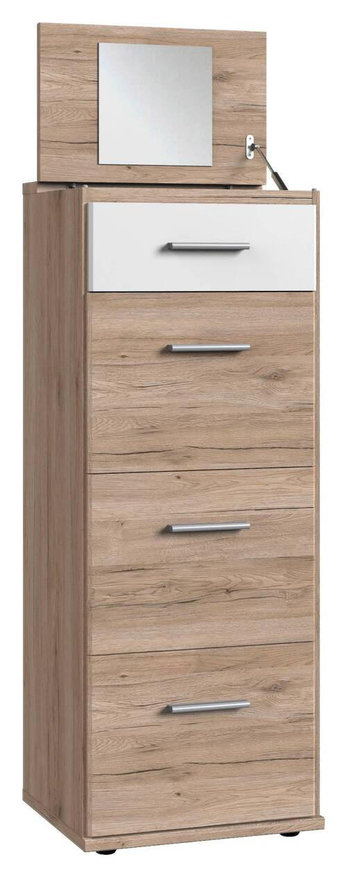 KOMMODE 46/121/40 cm  in Weiß, Eichefarben  - Eichefarben/Alufarben, KONVENTIONELL, Holzwerkstoff/Kunststoff (46/121/40cm) - Carryhome