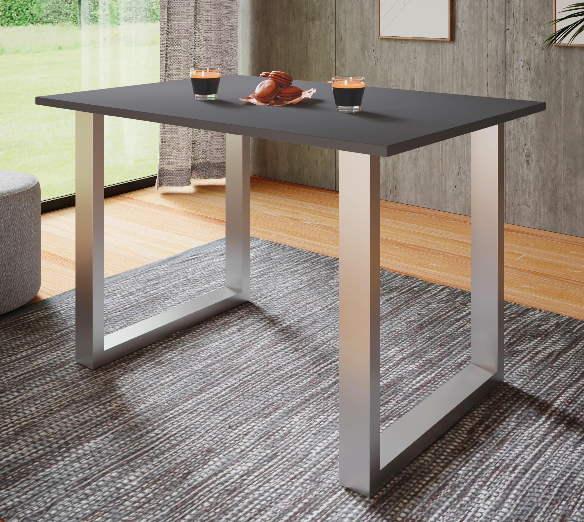 SCHREIBTISCH  in Anthrazit, Silberfarben  - Anthrazit/Silberfarben, Design, Holzwerkstoff/Metall (80/76/50cm) - MID.YOU