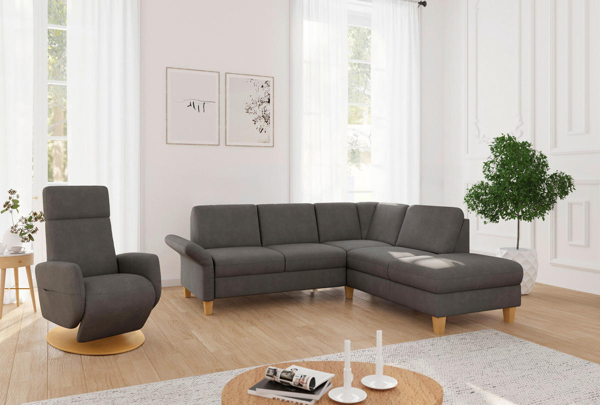 ECKSOFA ROCHELLE E Graphitfarben Flachgewebe  - Eichefarben/Graphitfarben, KONVENTIONELL, Holz/Textil (240/216cm) - Sit & More