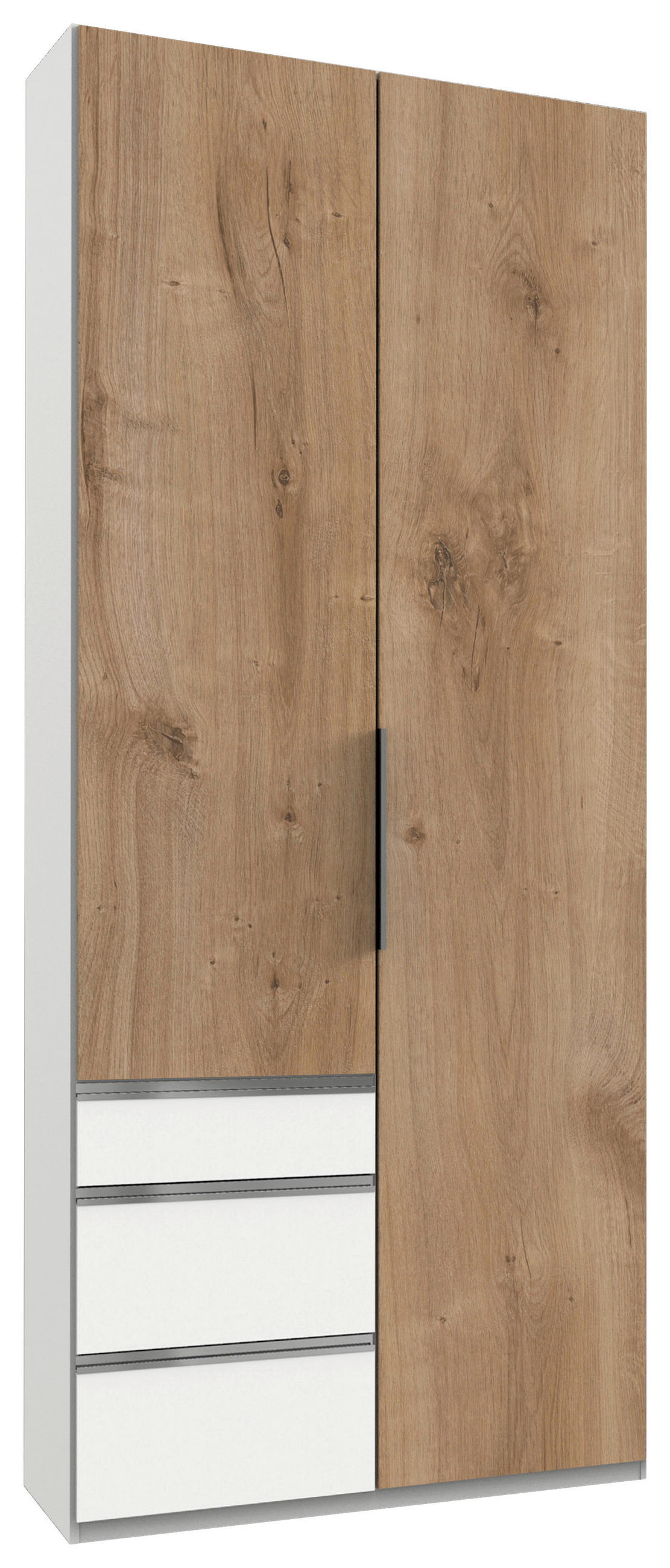 NYÍLÓAJTÓS SZEKRÉNY fehér, deszka tölgy  - krómszínű/deszka tölgy, Modern, faalapú anyag/fém (100/236/58cm) - MID.YOU