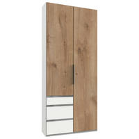 DREHTÜRENSCHRANK 100/236/58 cm,  in Weiß, Plankeneiche, 2 Tür(en)  - Chromfarben/Plankeneiche, MODERN, Holzwerkstoff/Metall (100/236/58cm) - MID.YOU