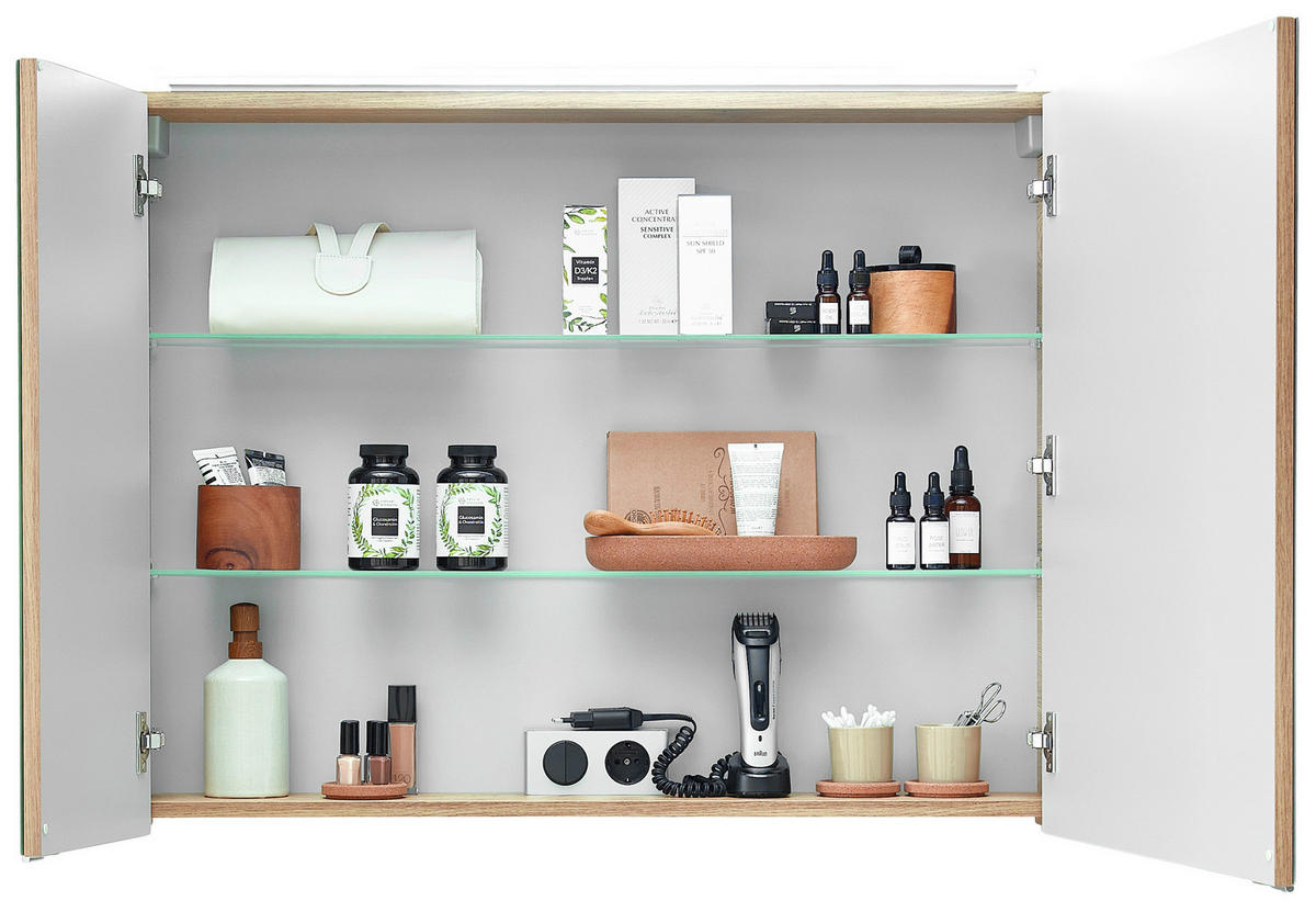 SPIEGELSCHRANK 90/70,3/15 cm  - Chromfarben/Eichefarben, KONVENTIONELL, Glas/Holzwerkstoff (90/70,3/15cm) - Sadena