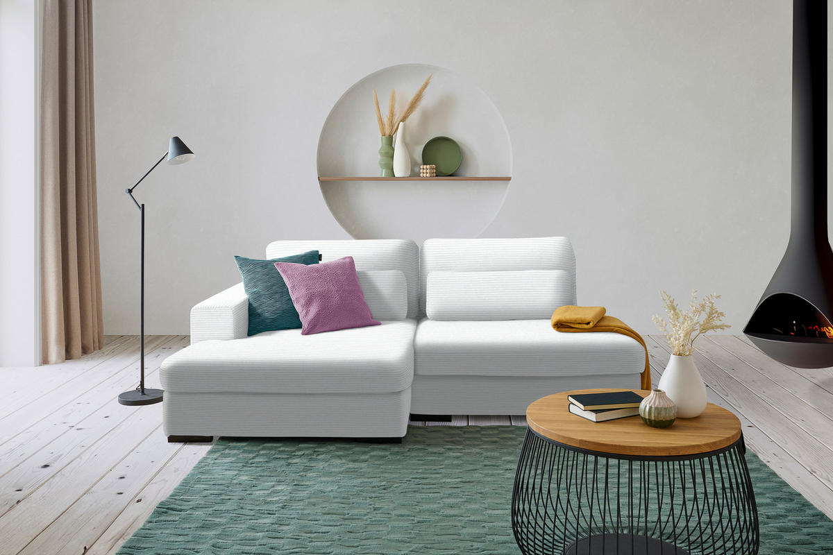 ECKSOFA in Cord, Velours Silberfarben  - Silberfarben/Schwarz, Design, Kunststoff/Textil (158/223cm) - Lomoco