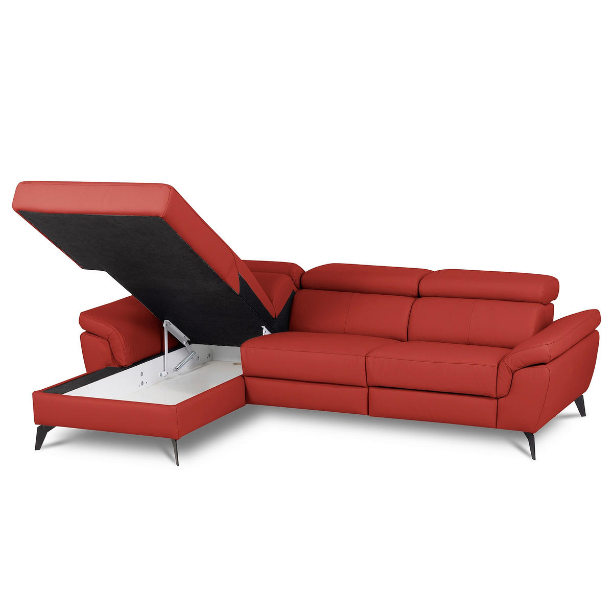 ECKSOFA Lederlook Echtleder Rot  - Rot/Schwarz, Design, Leder/Textil (179/252cm) - Livetastic