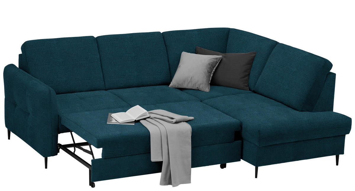 ECKSOFA in Chenille Petrol  - Petrol/Schwarz, Modern, Holz/Textil (241/184cm) - Carryhome