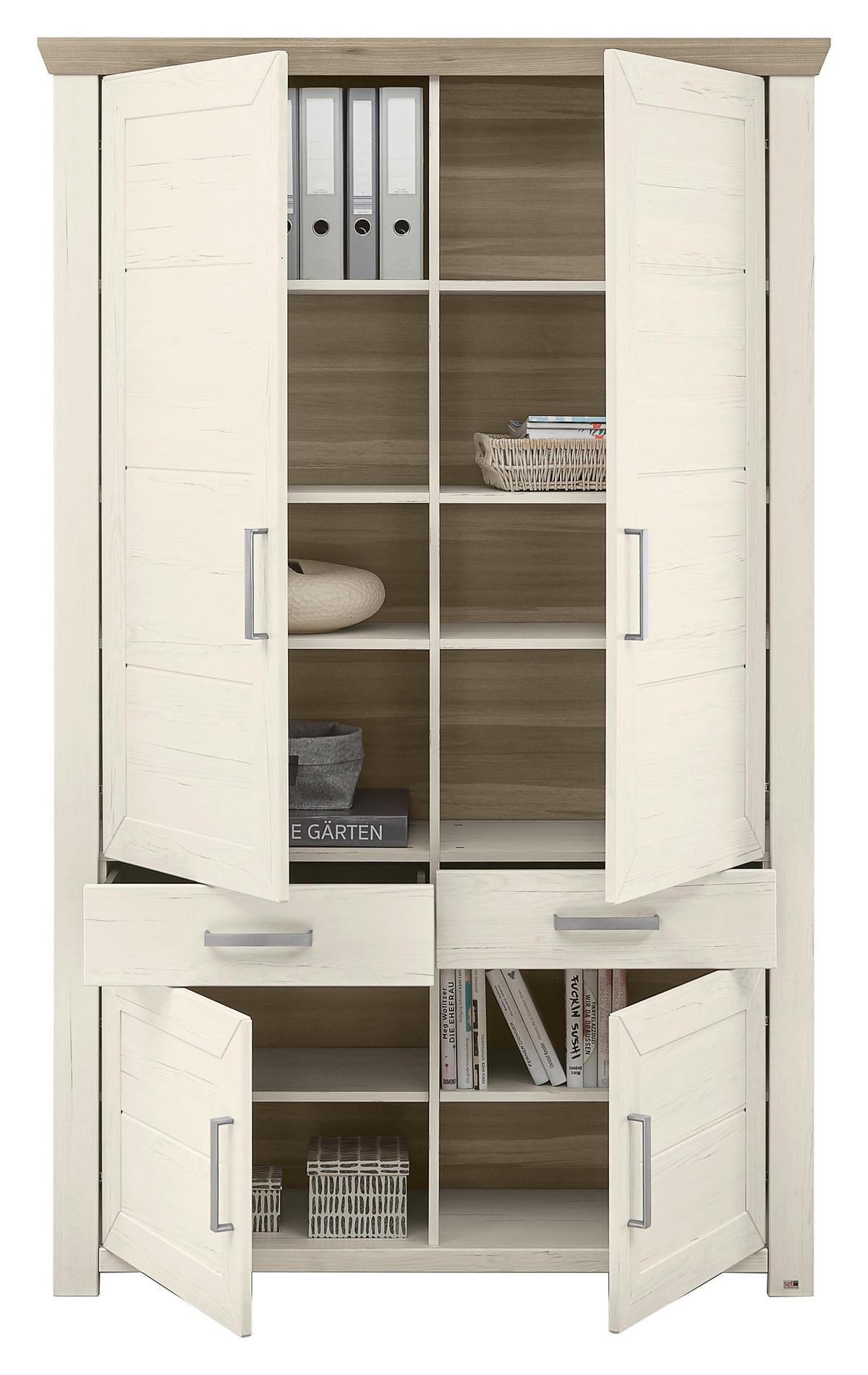 REGAL Weiß, Eichefarben  - Eichefarben/Weiß, Design, Holzwerkstoff/Metall (129,3/206,6/42,2cm) - SetOne by Musterring