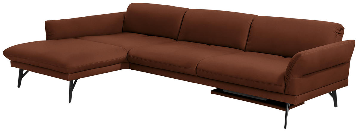 ECKSOFA Posh in Echtleder Hellbraun  173/308 cm  - Hellbraun/Anthrazit, Design, Leder/Metall (173/308cm) - Joop!
