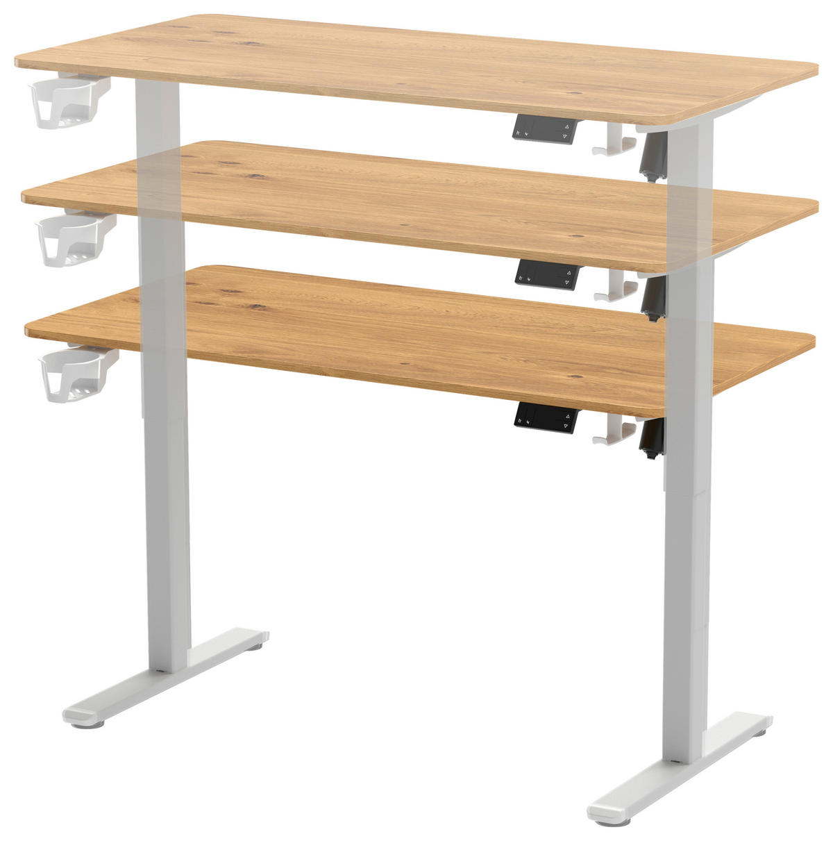 SCHREIBTISCH 120/60/70-115 cm Weiss, Plankeneiche höhenverstellbar, Memoryschalter, Getränkehalter, Headsethalter elektrisch höhenverstellbar  - Weiss/Plankeneiche, Modern, Holzwerkstoff/Kunststoff (120/60/70-115cm) - Livetastic