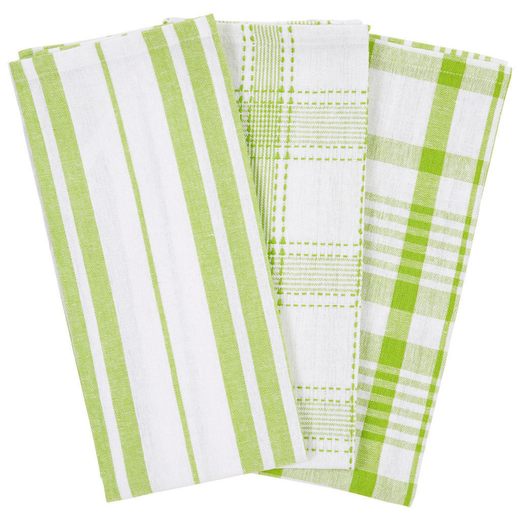 Geschirrtücher Valentina Baumwolle 3er-Set Grün/Weiß