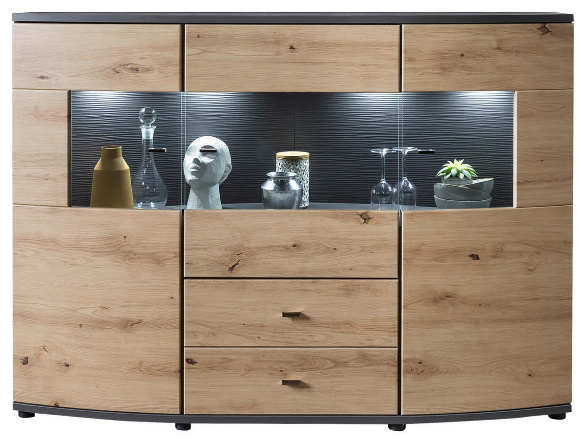 HIGHBOARD  in 160/117/41,6 cm  - Schwarz/Braun, LIFESTYLE, Glas/Holzwerkstoff (160/117/41,6cm) - Livetastic