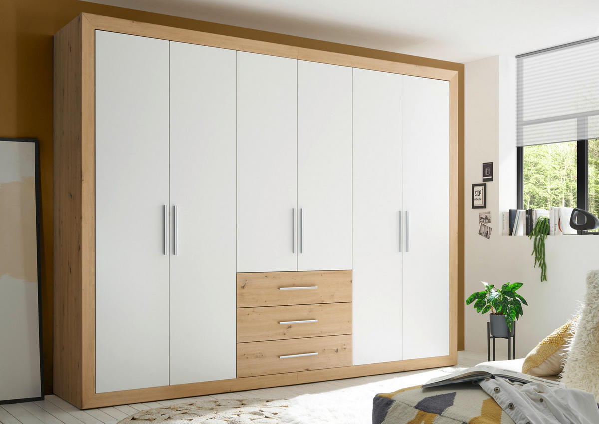 DREHTÜRENSCHRANK 289/225/59 cm 6-türig Weiß, Eichefarben  - Eichefarben/Silberfarben, KONVENTIONELL (289/225/59cm) - MID.YOU