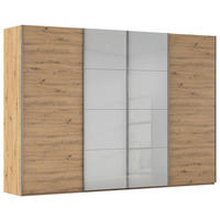 SCHWEBETÜRENSCHRANK 316/223/68 cm,  in Eiche Artisan, Seidengrau, 4 Tür(en)  - Chromfarben/Seidengrau, KONVENTIONELL, Glas/Holzwerkstoff (316/223/68cm) - Novel
