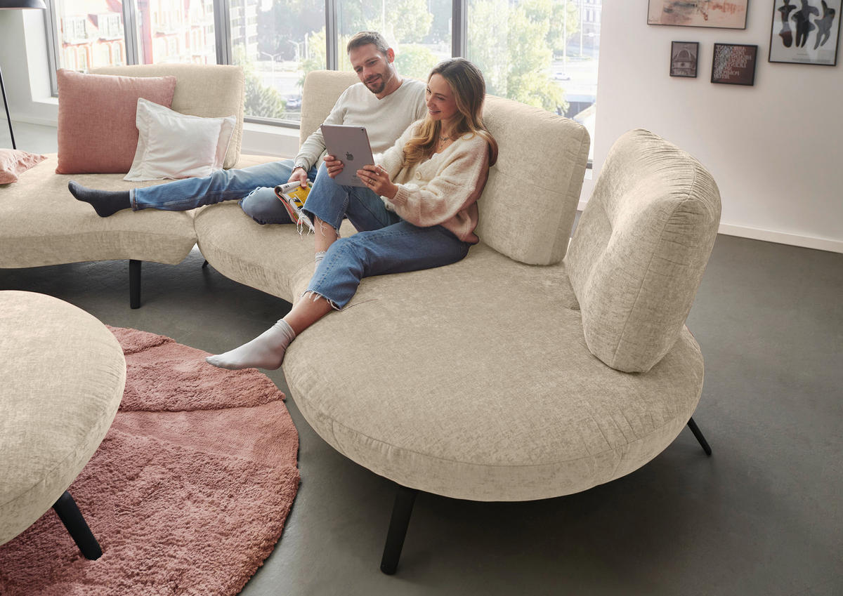 BIGSOFA Flachgewebe Creme  - Creme/Schwarz, Design, Textil/Metall (456/93/138cm) - Moderano