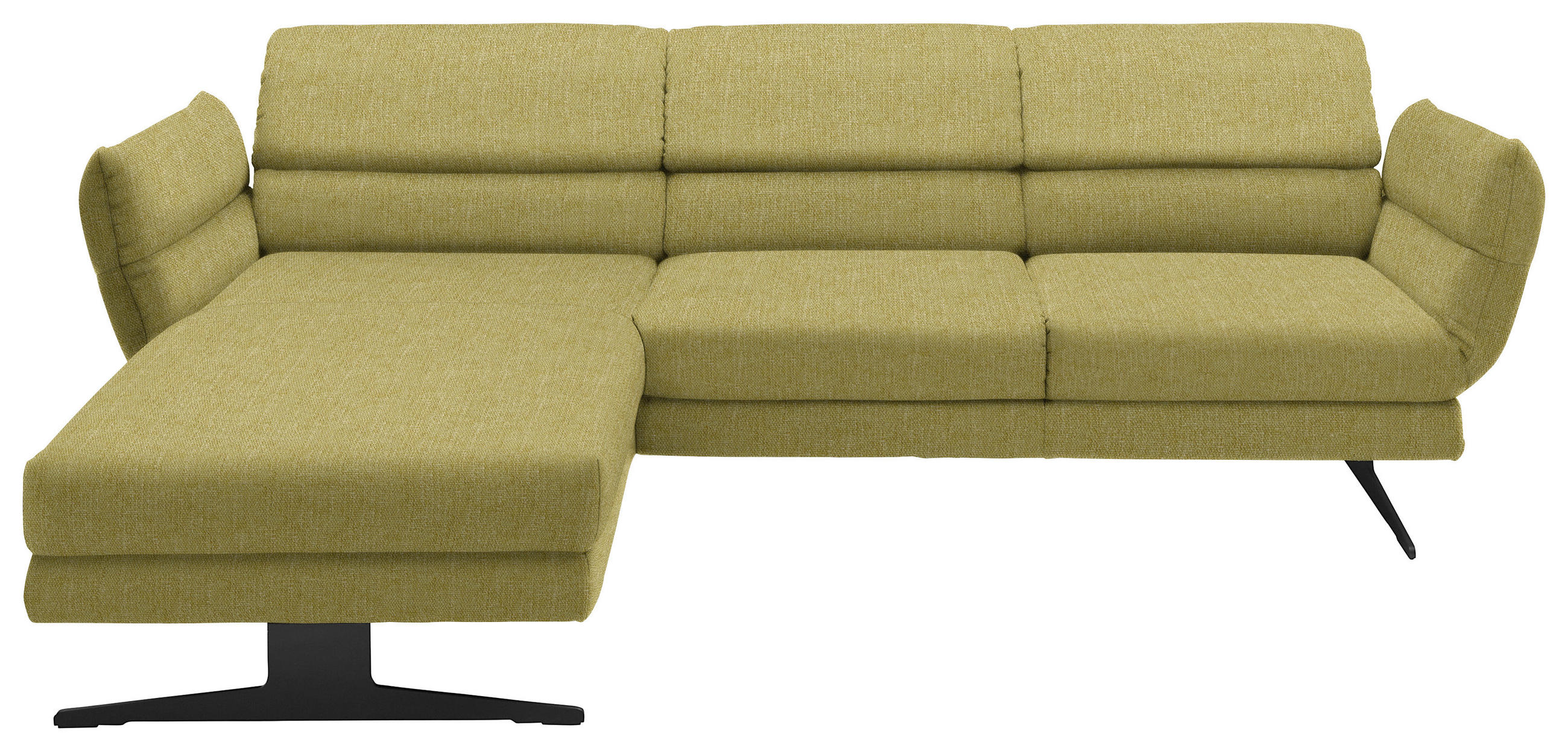ECKSOFA Hellgrün Flachgewebe Rücken echt, Armteilverstellung, Relaxfunktion, Drehsitzfunktion  - Schwarz/Hellgrün, Design, Textil/Metall (176-217/259-307cm) - Dieter Knoll
