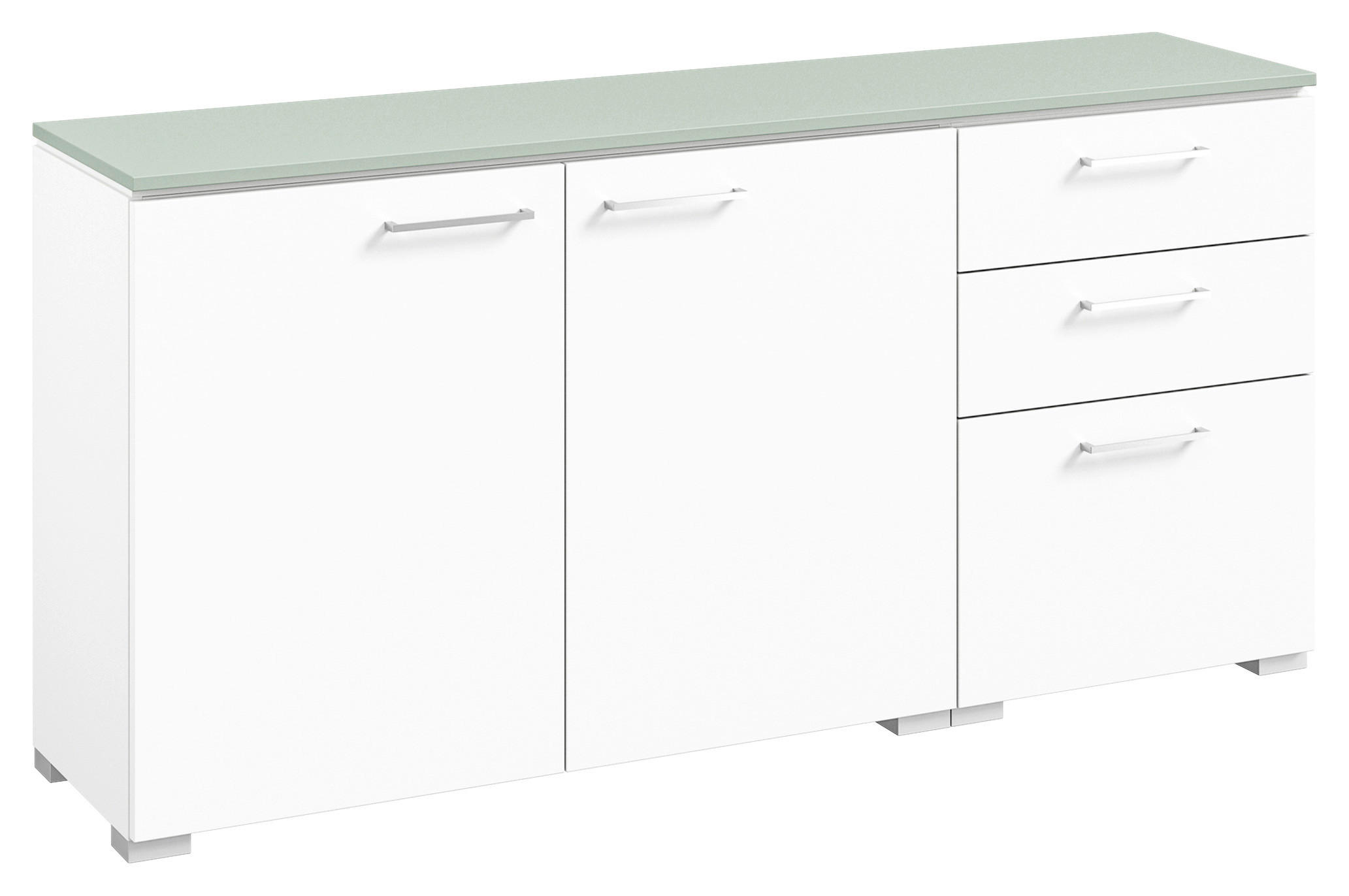 SIDEBOARD 150/72,8/41,9 cm Weiss, Salbeigrün  - Weiss/Edelstahlfarben, Design, Holzwerkstoff/Metall (150/72,8/41,9cm) - Cantus