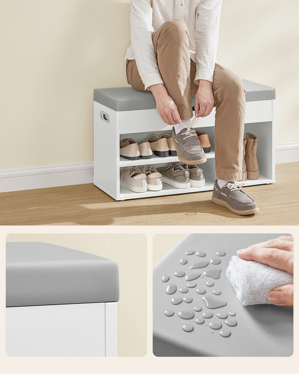 GARDEROBENBANK Vasagle  in 80/44/30 cm  - Hellgrau/Schwarz, Trend, Textil (80/44/30cm) - Boxxx