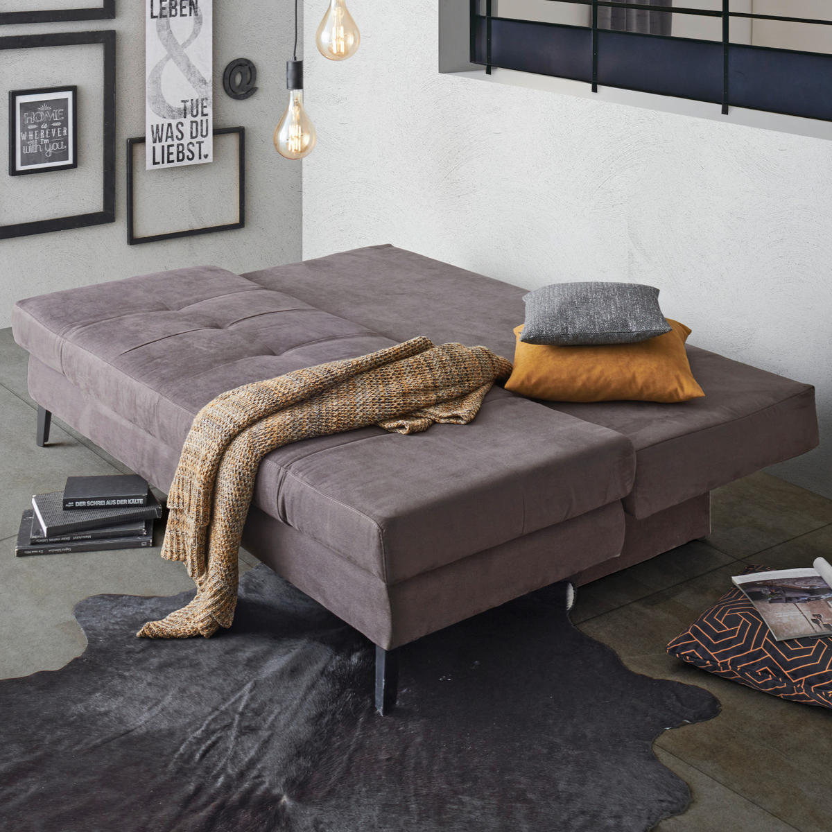 SCHLAFSOFA Sisi in Flachgewebe Dunkelgrau  - Dunkelgrau/Schwarz, Design, Textil/Metall (200/85/90cm) - Novel