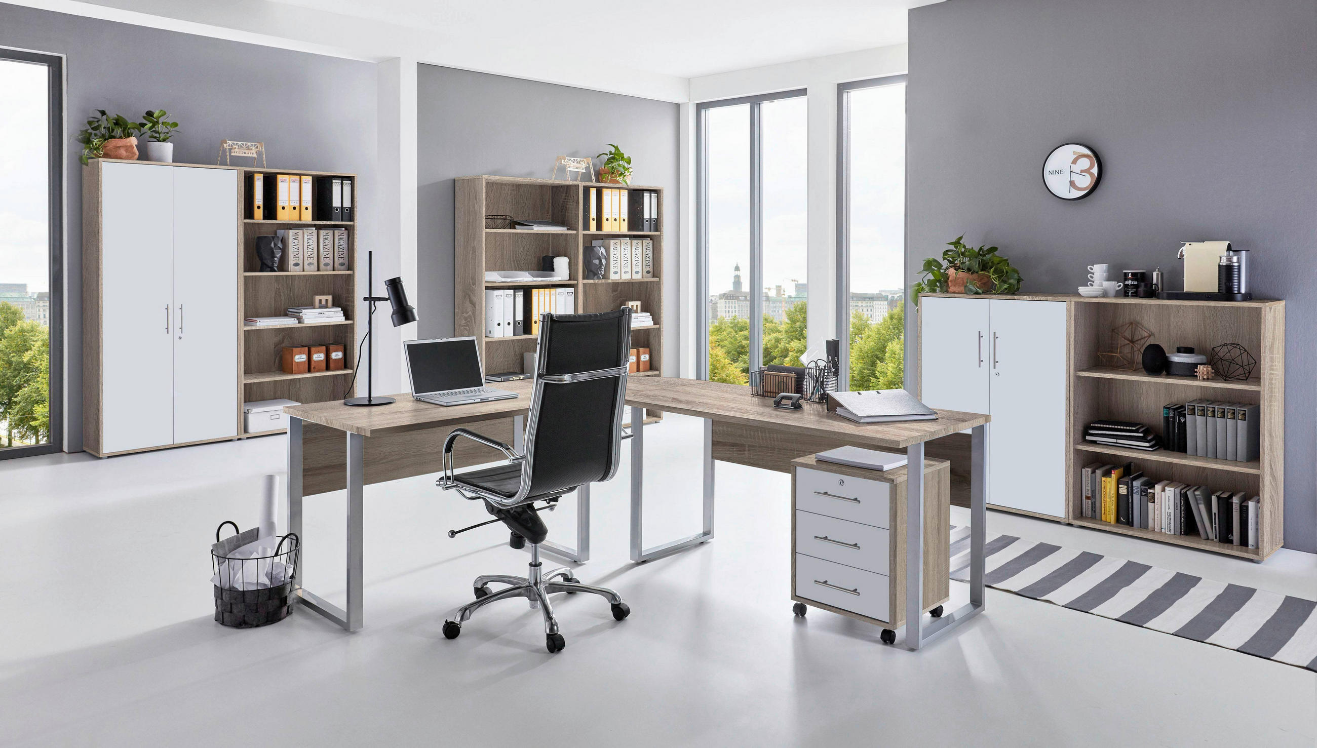 BÜRO - Weiß/Sonoma Eiche, MODERN, Holzwerkstoff/Metall - MID.YOU