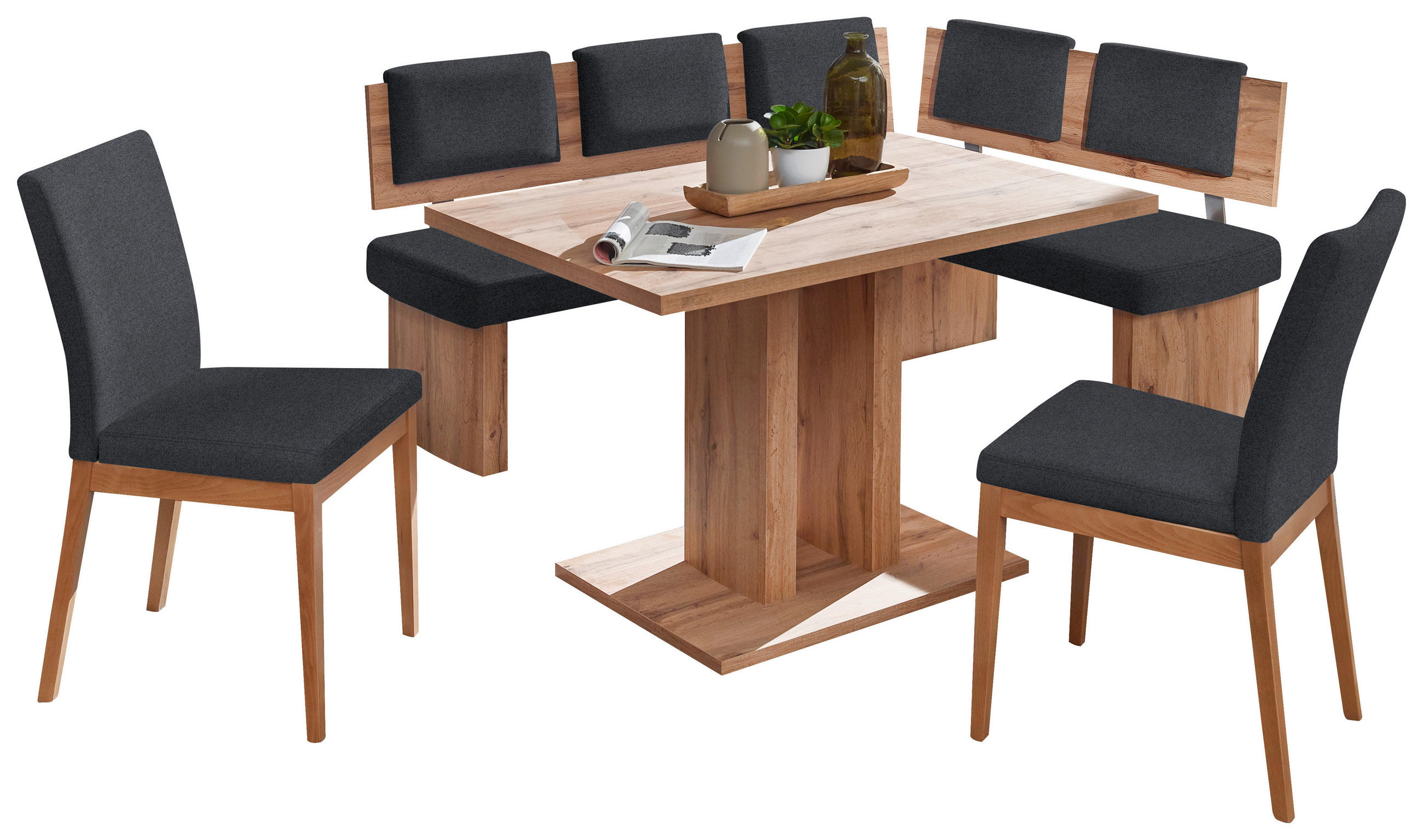 ECKBANKGRUPPE in Textil, Holzwerkstoff Anthrazit, Eichefarben  - Eichefarben/Anthrazit, Konventionell, Holzwerkstoff/Textil - Cantus