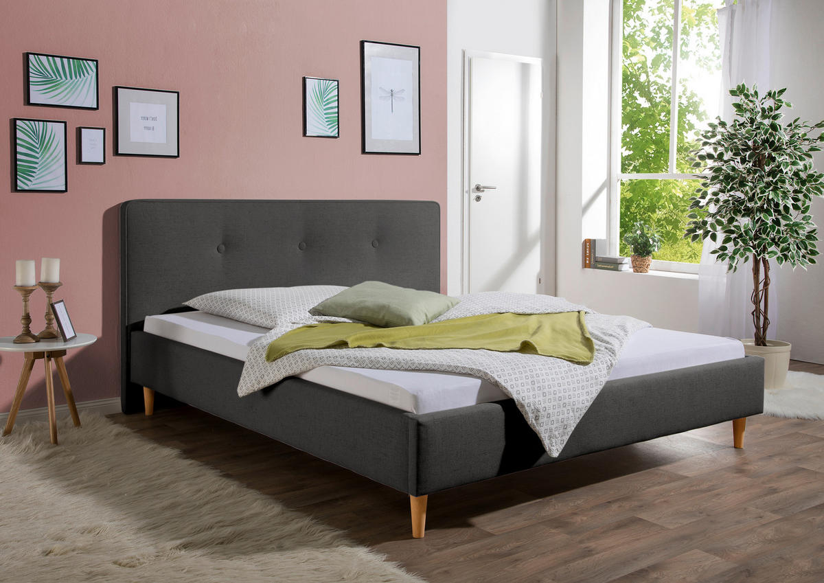 POLSTERBETT 200/200 cm,  in Anthrazit,  - Anthrazit/Naturfarben, MODERN, Holz/Textil (200/200cm) - Livetastic