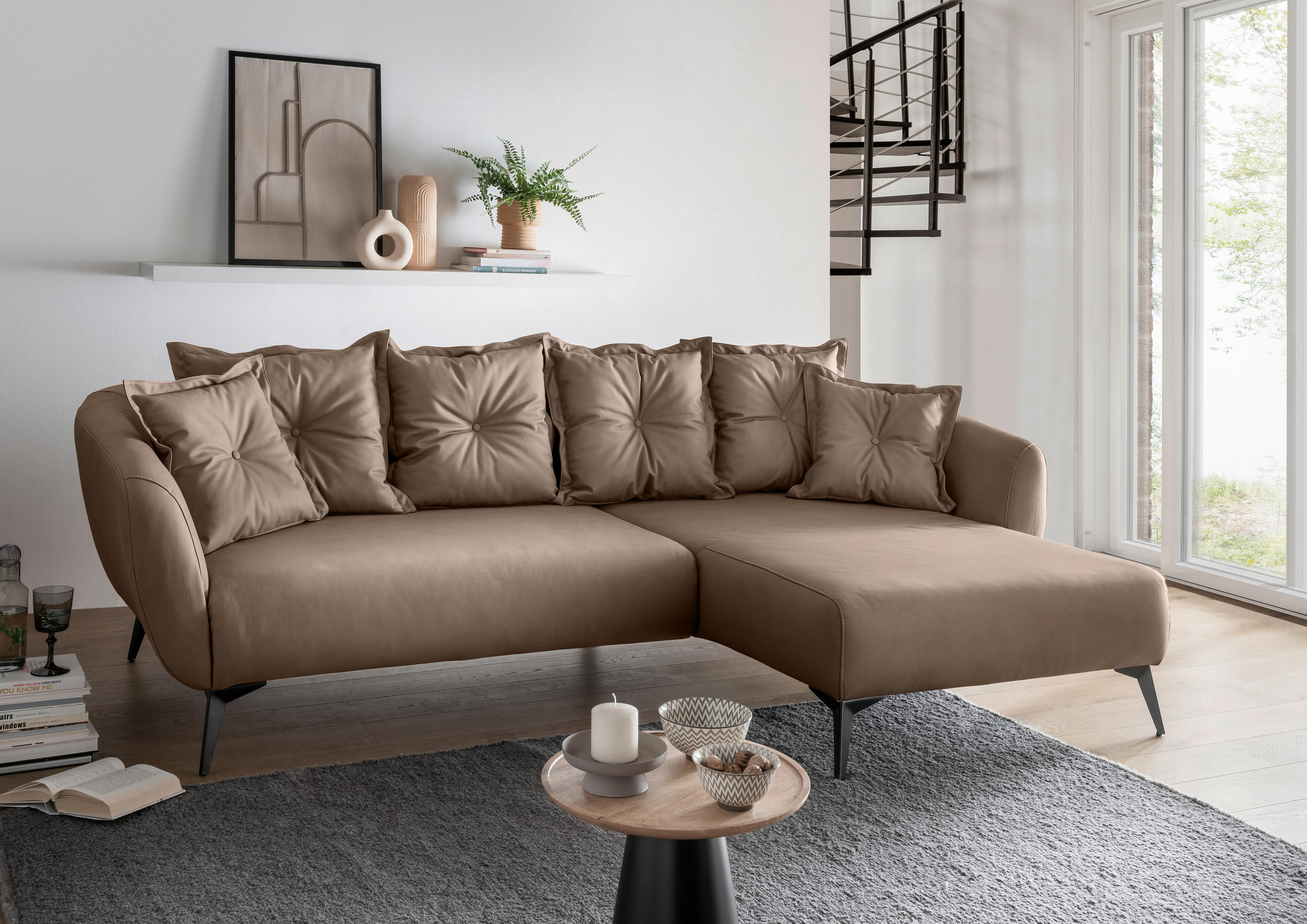 ECKSOFA in Lederlook Braun  - Schwarz/Braun, Modern, Textil/Metall (277/162cm) - Livetastic